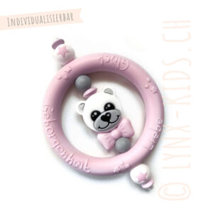 Beissring „Liebe, Glück, Geborgenheit“ in rosa mit Bär