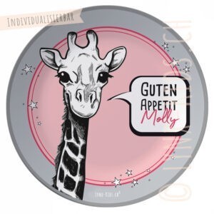 Personalisierter Melamin Kinder Teller – Giraffe Pink