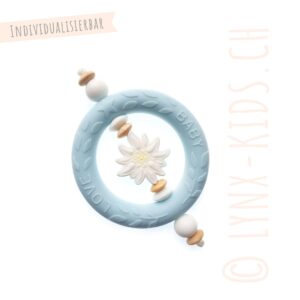 „Baby Love“ Beissring (klein) in babyblau mit Edelweiss