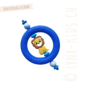 „Baby Love“ Beissring (klein) in royalblau mit Löwe