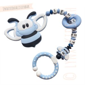 Beisskette mit Biene Beissanhänger babyblau