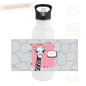 Trinkflasche Edelstahl Strohhalm – Giraffe Pink